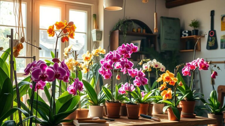 Orquideas phalaenopsis com muitas flores de cores vibrantes