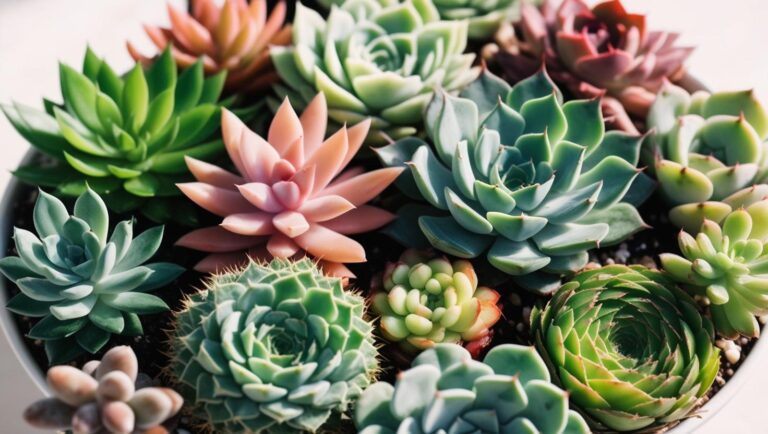 Suculentas coloridas agrupadas em um recipiente formando um lindo jardim