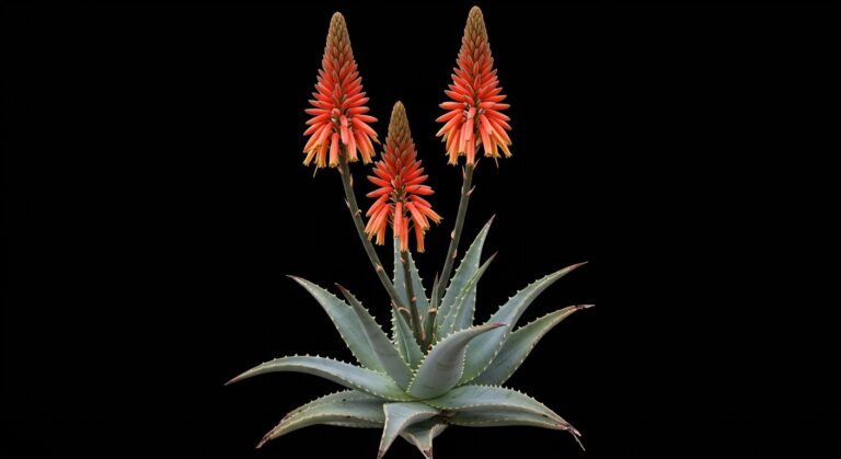 Imagem de uma Suculenta com cores surpreendentes está a Aloe com suas hastes vermelhas.