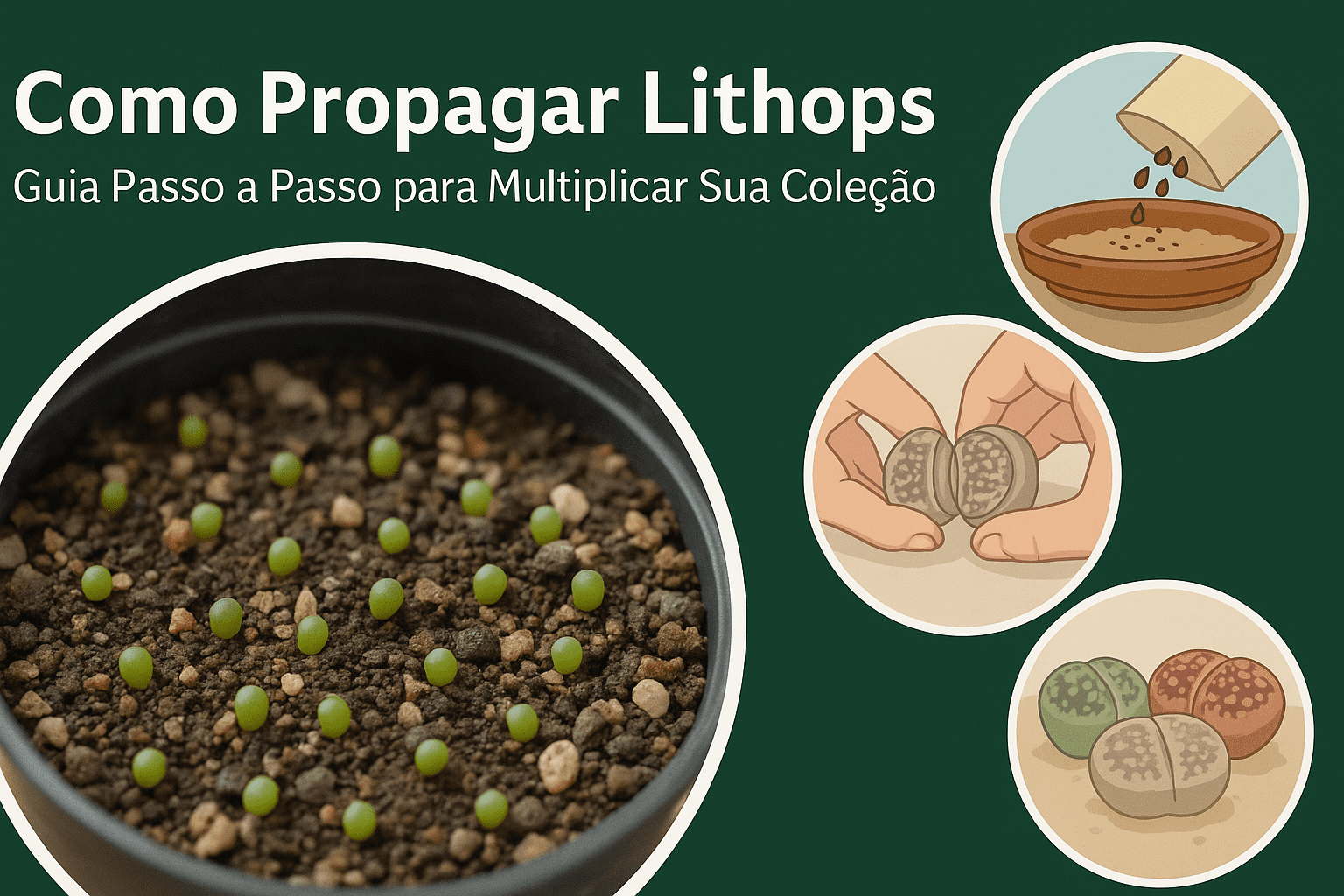 Como Propagar Lithops. Recipiente com sementes de Lithops